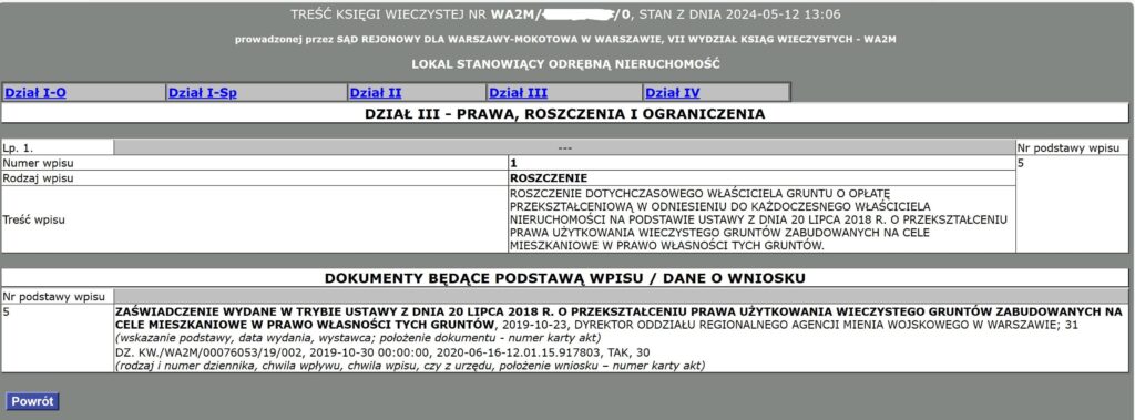 Roszczenie dot. uregulowania opłaty przekształceniowej